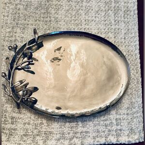 Michael Aram Olive Branch Stainless Steel Serving Platter Tray 14.25" EUC